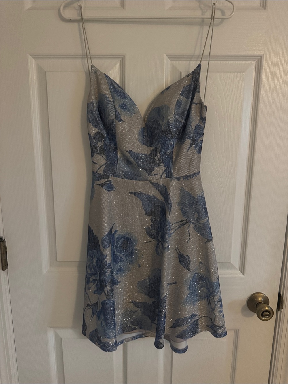 Windsor Silver Mini Dress with Blue Floral Pattern